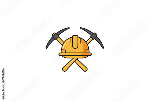 Crossed Pickaxes and Hard Hat: Mining Industry Logo.