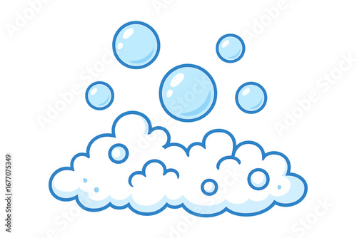 Cartoon bubble and foam illustration. Vector soap suds symbol for cleaning concepts. Isolated blue lather and fizz graphic for web, apps, and print. Effervescent water element.
