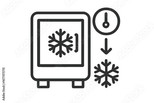 Cold storage and fast freezing process vector icon. Refrigerator, freezer linear symbol. Quick cool technology concept. Food preservation pictogram for web, app, ui, ux design.