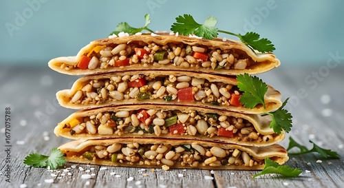 Layered Pita Sandwich with Beans and Vegetables.