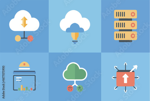 Modern flat icons for cloud computing services and technology