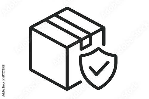 Secure delivery linear icon with box and shield. Safe package shipping and logistics concept. Vector for parcel insurance, product guarantee, and verified order protection.