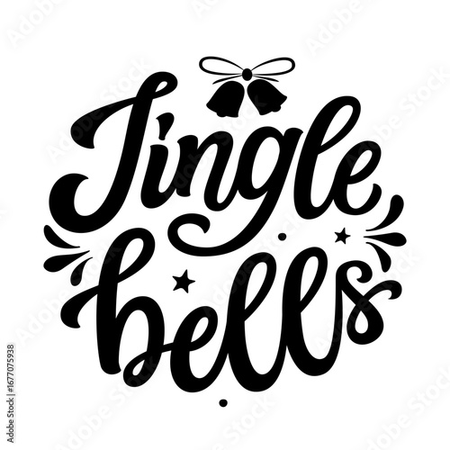 Jingle bells. Hand lettering quote in a round shape isolated on white background. Vector typography for posters, cards, holiday decor, ornaments
