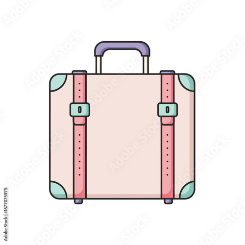 Illustration of a pink suitcase with straps and handle on a white background in vector format