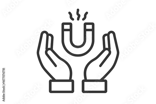 Hands holding a magnet icon for customer attraction and retention. Inbound marketing and lead generation concept. Metaphor for influence, engagement, and pulling in new clients.