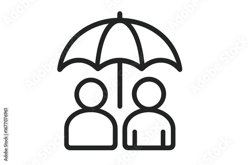 Family insurance and protection line icon. Two people under an umbrella. Concept of safety, security, care, support, health, life, and financial coverage for a couple.