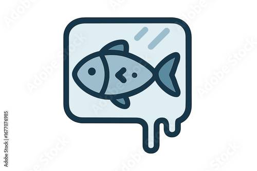 Frozen fish in melting ice block vector icon. Seafood product concept. Fresh food for grocery, market. Symbol for fishing, cold storage. Linear cartoon illustration.