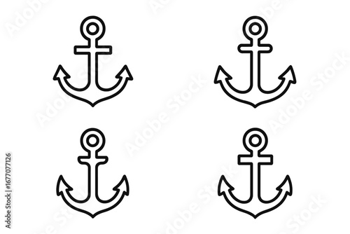 Anchor line icon set. Nautical marine symbol collection. Vector outline illustration for boat, ship, and sea concepts. Simple logo element for maritime and naval design.