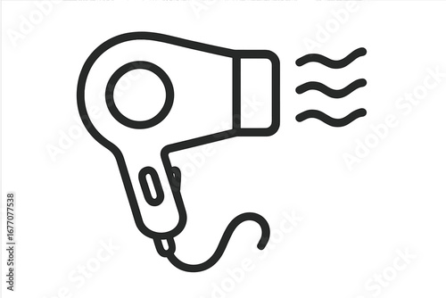 Hair dryer outline icon. Blow dryer symbol for hairstyling and beauty salon. Vector line art of an electric grooming appliance for hair care, graphic and web design.