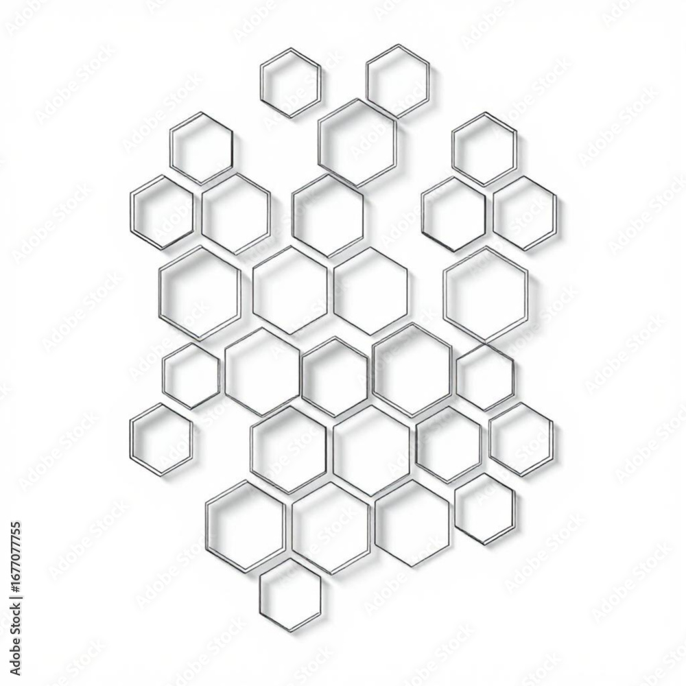 Minimilist a collection of interconnected hexagons arranged in a cluster on a plain white background view from above vector