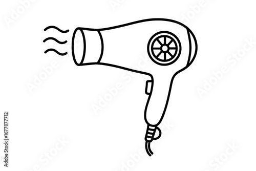 Hair dryer outline vector icon. Blow dryer linear symbol for web, graphic design. Hairdressing tool, salon equipment, beauty care pictogram. Hot air styling appliance cartoon.