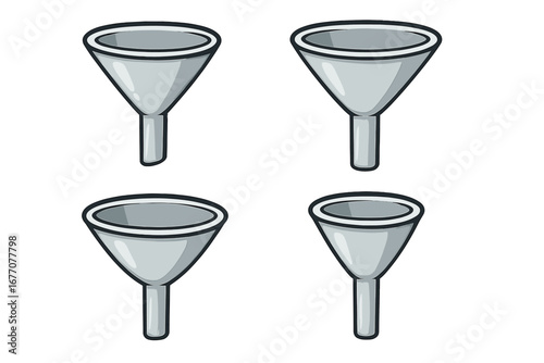 Set of funnel icons. Business marketing sales funnel concept. Metaphor for filtering data, lead generation, and customer conversion process. Vector symbol for infographics.