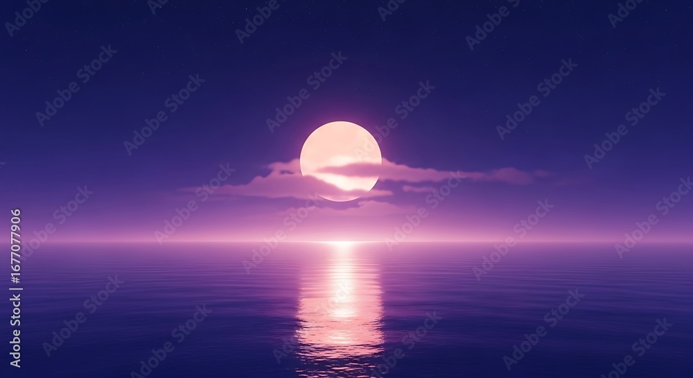 Obraz premium Purple Moonlit Sea Landscape.
