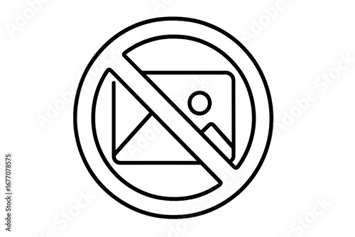 No image available icon. Missing picture symbol. No photography sign. Prohibited photo vector illustration. Image not found placeholder for web design, apps. Linear graphic.