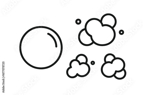 Bubble and foam line icon set. Simple outline vector for soap, suds, cleaning concepts. Minimalist symbols for fizzy drinks, carbonated water, effervescent effects. Clean graphic.