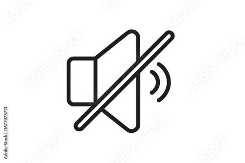 Mute icon, no sound symbol. Sound off, silent mode, no music sign. Vector line illustration for web and app UI. Audio volume control button. Forbidden, quiet zone pictogram.