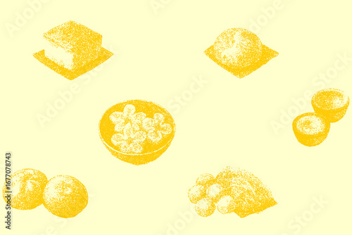 Seamless Stipple Dotwork Dessert Pattern (Yellow on Light Yellow)
