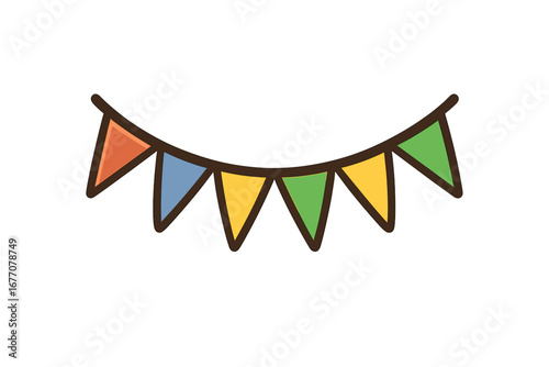 Colorful party garland with triangle flags. Festive bunting for celebration, birthday, or holiday decoration. Vector cartoon icon illustration for graphic design or apps.
