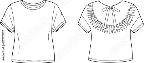 Women’s casual t-shirt front and back view, fashion apparel, summer clothing, short sleeve shirt, garment design, trendy top, comfortable wear, cotton fabric