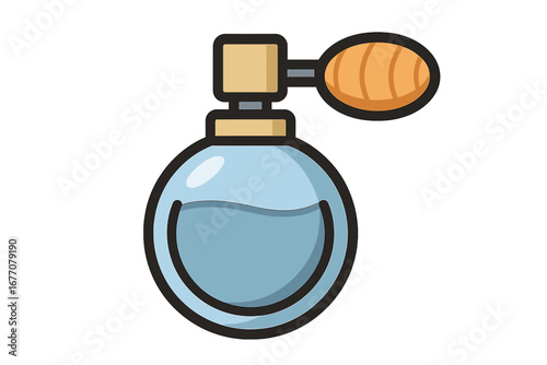 Vintage perfume bottle vector line icon. Retro fragrance spray with atomizer pump. Beauty and fashion symbol. Cosmetic, scent, aroma, and glamour concept. Isolated illustration.