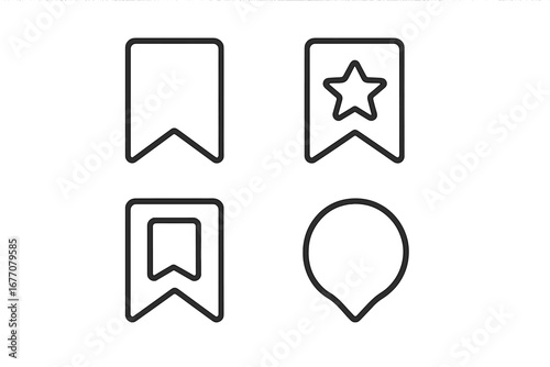 Bookmark icon set vector collection. Save for later symbol for web and apps. Favorite tag with star for content. UI UX line icons. Web design elements. App interface buttons.