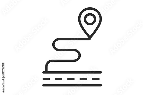 Route and map pin for navigation. Path from start to a destination point concept. GPS location marker for travel and transport. Minimalistic line vector for web, apps and UI design.