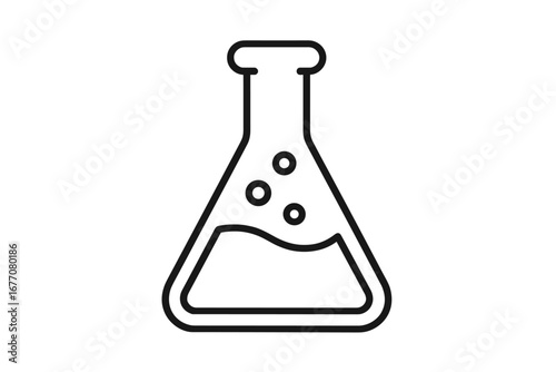 Science and chemistry research concept. Laboratory flask, beaker for chemical experiment. Lab equipment icon. Outline vector illustration, simple linear symbol for web design.