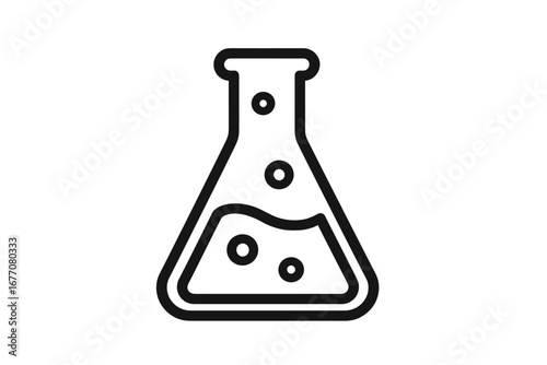 Laboratory flask vector line icon. Concept for science, chemistry, biology, experiment, research. Beaker, tube with liquid, bubbles. Chemical test symbol. Scientific illustration.