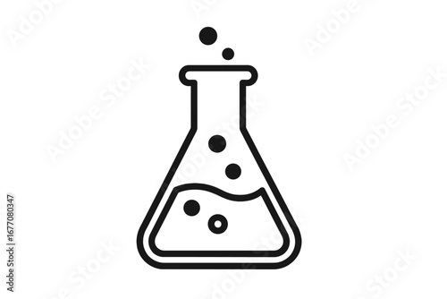 Laboratory flask line icon. Chemistry, science experiment concept. Erlenmeyer flask with bubbling liquid. Vector symbol for research, biology, medicine, education, discovery.
