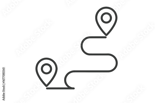 Route from point A to point B. Location pin icon. Map destination pointer. Journey, trip, path, and distance concept. GPS navigation track. Minimalistic line art vector.