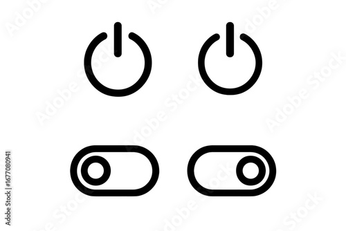 On off switch line icon set. Power button and toggle slider vector icons. UI UX web and mobile app graphic design elements. Start stop enable disable outline symbol pack.