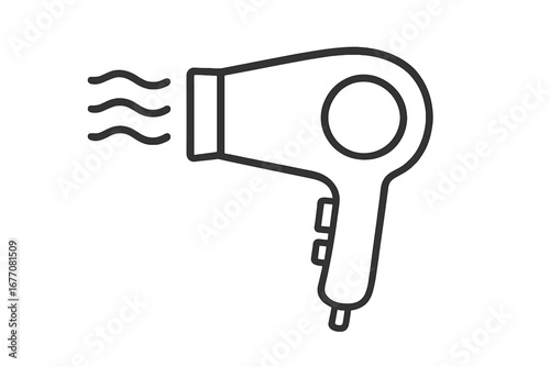 Hair dryer outline icon. Hairdressing tool symbol. Beauty salon equipment for hairstyling. Blow dryer simple line art vector. Hair care appliance for drying and grooming.