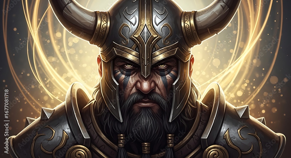 Obraz premium Viking Warrior Portrait, Focused and Determined.