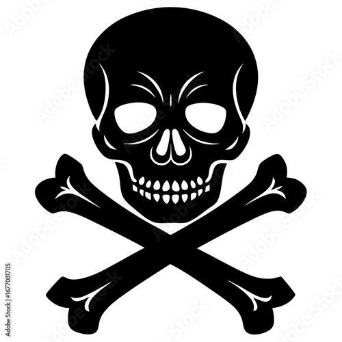 Black silhouette of a skull and crossbones symbol representing danger and poison isolated on a white background for warning.