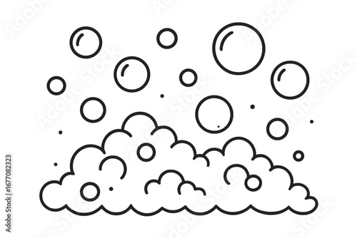 Soap bubbles and foam vector line icon. Concept of washing, cleaning, hygiene, laundry. Simple cartoon illustration of suds and fizz. Graphic element for app or web design.