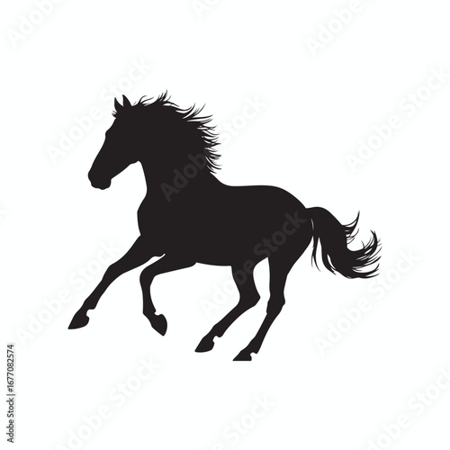a powerful vector silhouette of a wild horse galloping.