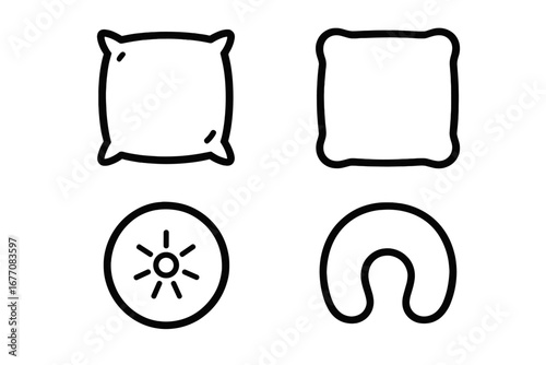 Pillow and Cushion Outline Vector Collection, Editable Stroke Icons Set, Soft Home Comfort and Travel Neck Support Cushions, Minimalist Cartoon Style for Infographics, Articles, Books, Flyers, Banners