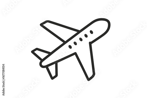 Airplane icon, plane symbol for flight and travel. Simple jet outline sign for tourism, vacation, or journey. Aviation & transport concept. Vector line art illustration.