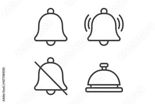 Ring bell outline icon set collection with editable strokes, perfect for infographics, articles, books, flyers, banners, cartoon style vector illustrations with transparent backgrounds