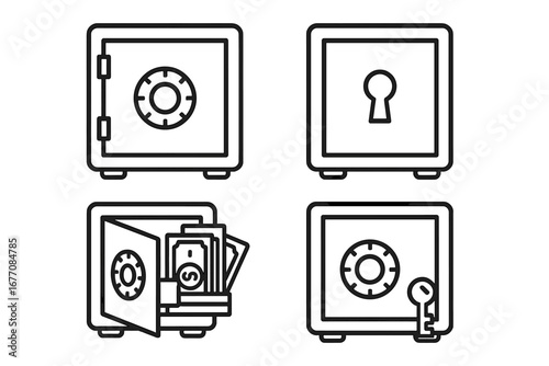 Safe deposit box outline icon collection, editable stroke vector graphics for infographics, articles, books, flyers, banners, secure storage, finance, protection, banking symbols