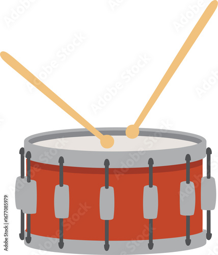 Red Snare Drum with Drumsticks on White Background musical instrument percussion