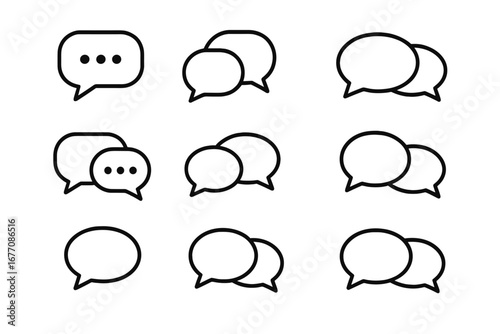 Speech bubble chat icon set. Line icons for talk, conversation, dialogue, message, comment. Communication concept for web, ui, app. Editable stroke vector illustration.