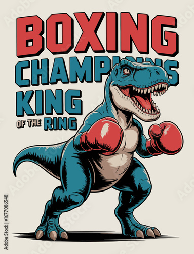 An exciting illustration of a dinosaur wearing boxing gloves, symbolizing determination and strength, ideal for conveying playful competition and sportsmanship.