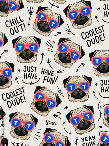 A cool and quirky illustration of a pug wearing sunglasses, encapsulating fun, laughter, and a laid-back attitude, ideal for expressing a carefree lifestyle in any creative context.
