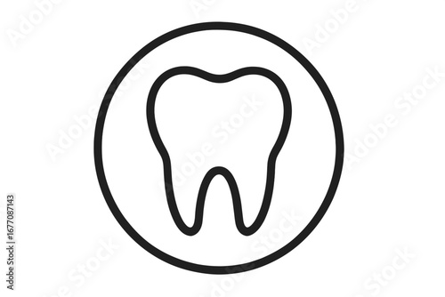 Tooth icon for dental clinic logo. Dentist stomatology symbol. Oral care, hygiene sign. Clean simple line art. Medical healthcare vector illustration for web, app design.