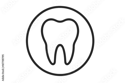Tooth icon in circle. Minimalistic line art symbol for dentistry, dental clinic logo, stomatology, oral care. Vector illustration for web, apps, graphic design, health.