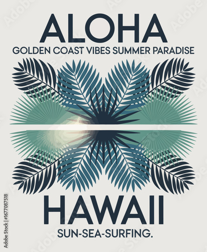 An artistic representation of the tropical Aloha spirit, featuring vibrant palm fronds and dynamic elements that symbolize summer paradise in a spirited Hawaiian context.