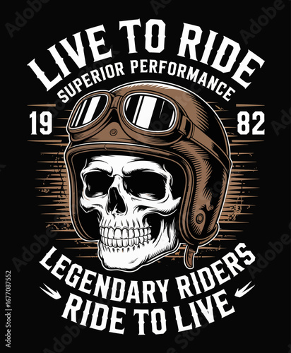 An artistic representation of a skull in a classic biker helmet, reflecting the spirit of riding and the thrill associated with motorcycles in a compelling visual.