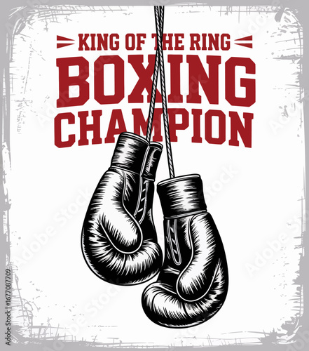 A powerful design showcasing boxing gloves that represents the champion spirit, emphasizing the intensity and determination involved in the sport of boxing in a captivating manner.