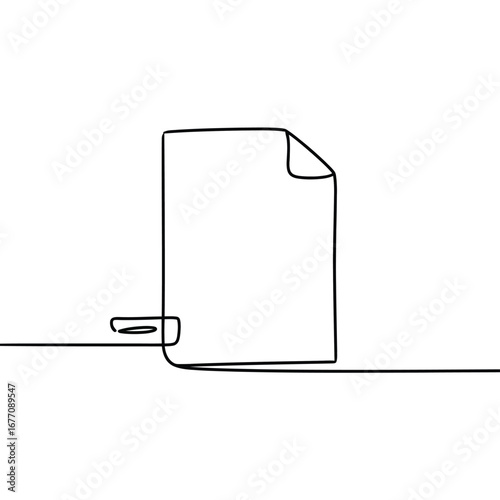 Minimalist continuous line drawing of a document and eraser